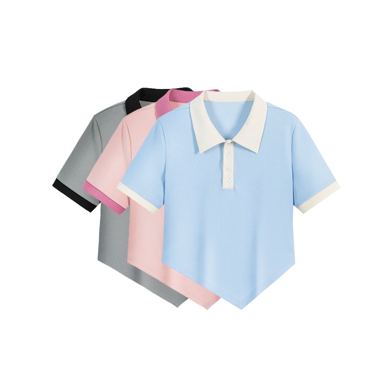 品牌折扣店商場撤回外貿清倉夏季不規則POLO衫女撞色翻領短袖T恤-細節圖5