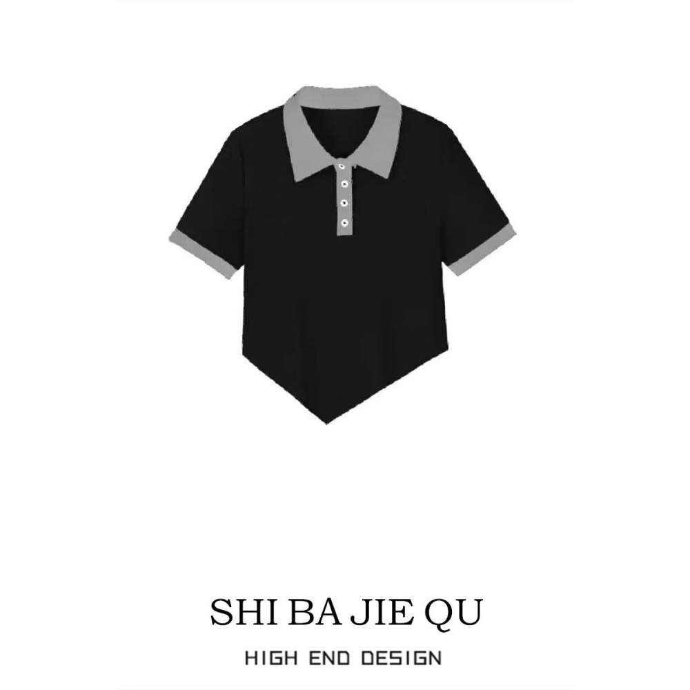 品牌折扣店商場撤回外貿清倉夏季不規則POLO衫女撞色翻領短袖T恤-細節圖6