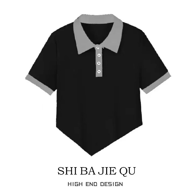 品牌折扣店商場撤回外貿清倉夏季不規則POLO衫女撞色翻領短袖T恤-細節圖7