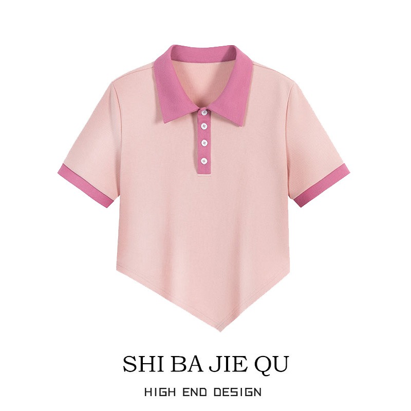 品牌折扣店商場撤回外貿清倉夏季不規則POLO衫女撞色翻領短袖T恤-細節圖9