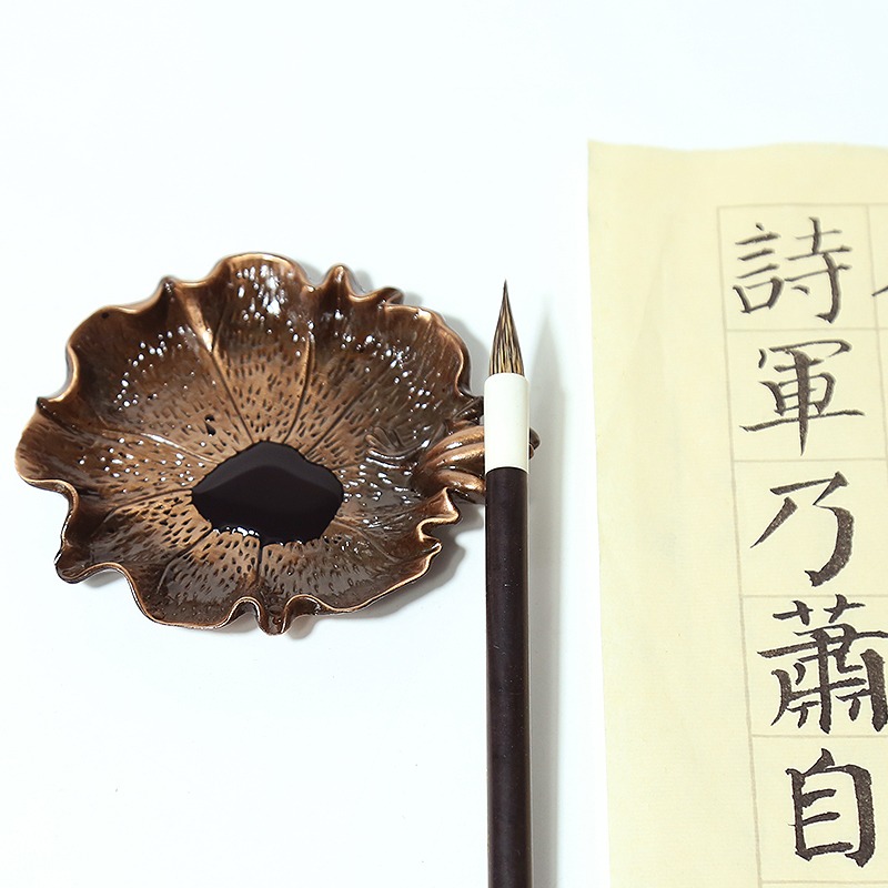 秋月白 多功能古銅墨碟硯臺 創意簡約水碟筆洗墨盤墨池舔筆毛筆架擺件筆山筆擱 學生用小墨蝶 初學者文房四寶-細節圖4