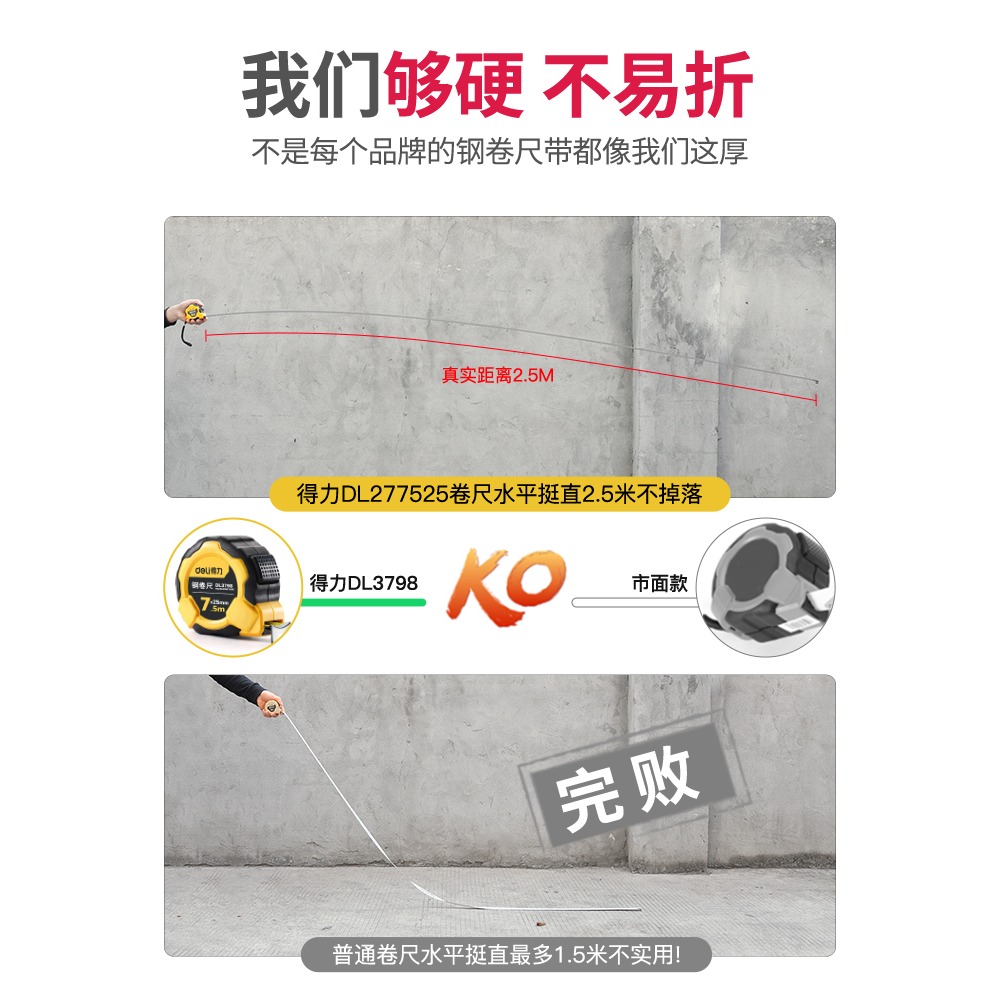得力自動鎖定捲尺5米家用高精度耐磨3/7.5米尺子加厚加硬10米盒尺-細節圖4