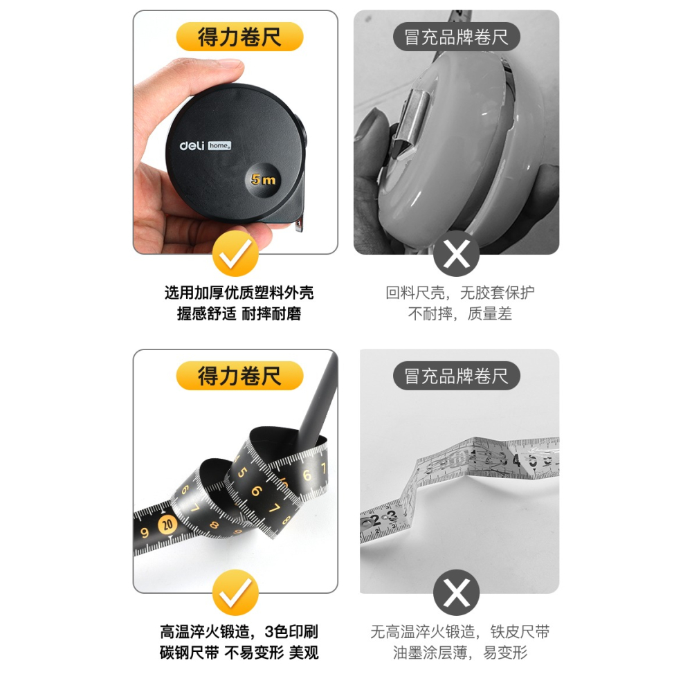 得力捲尺5米家用高精度耐磨3米10米尺子迷你小型加厚加硬鋼捲尺-細節圖10