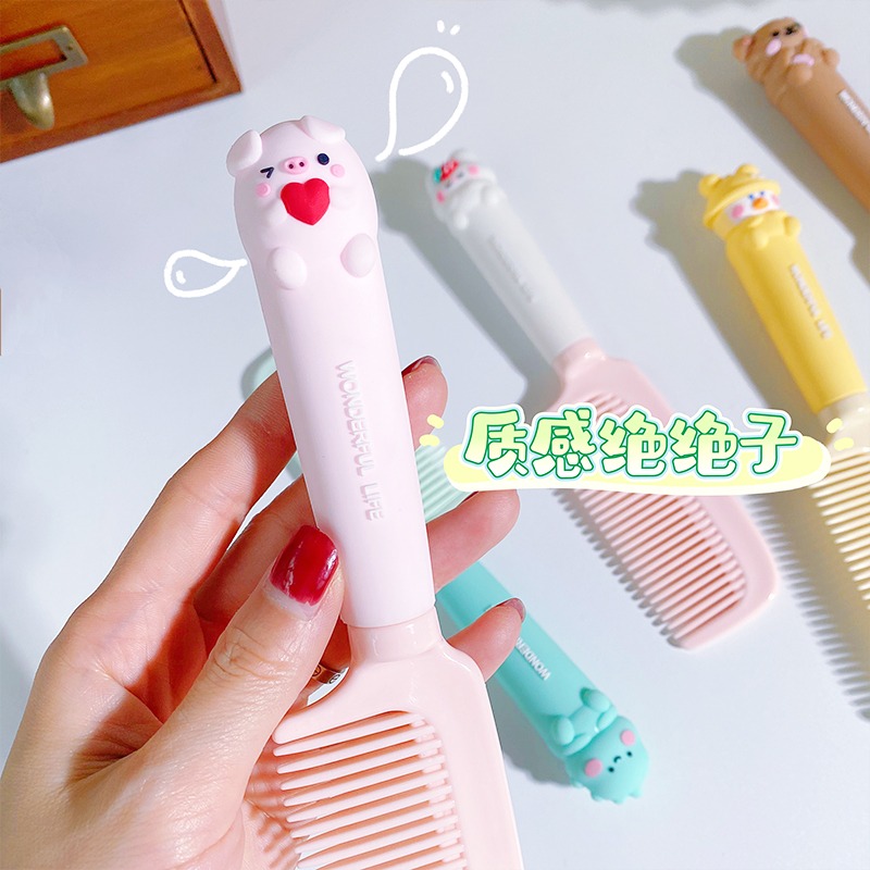 卡通手柄梳女士長發防靜電家用直發梳便攜順發梳可愛少女心美發梳-細節圖2