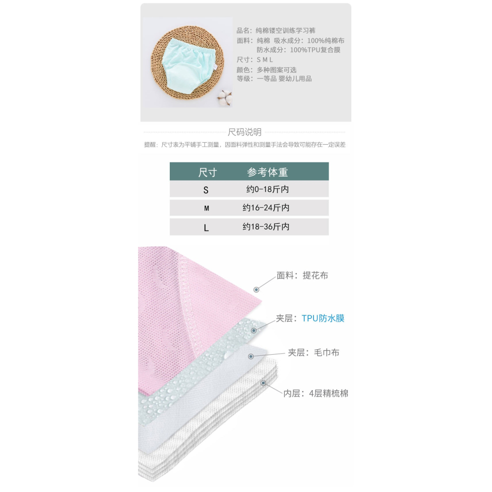 寶寶純棉嬰兒戒尿尿不濕如廁訓練尿布褲隔尿防水男女可洗兜神器夏-細節圖6