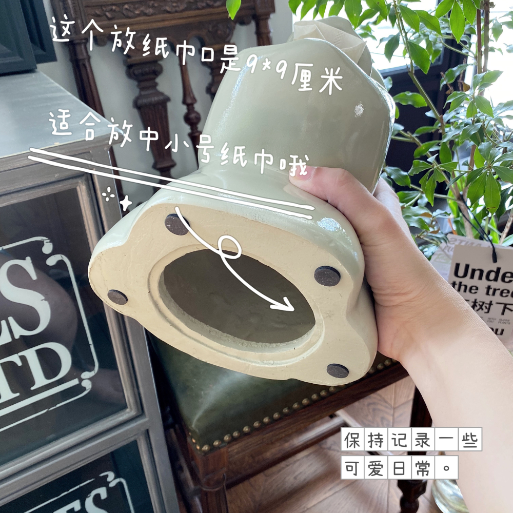 livingbank奶白綠石像紙巾盒韓國復古搞怪抽紙盒小眾獨家民宿擺件-細節圖9