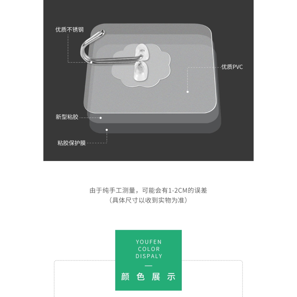 掛鉤強力粘膠貼墻壁掛式吸盤承重浴室廚房粘貼門後免打孔無痕粘鉤-細節圖8
