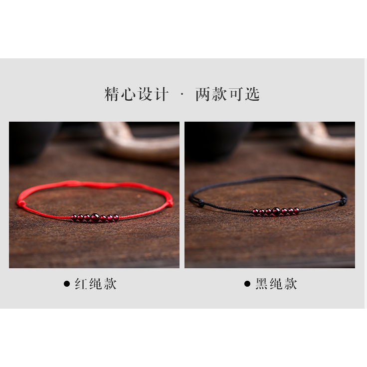 天然石榴石腳鏈女紅繩女款手工編織酒紅轉運珠招桃花簡約民族風-細節圖10