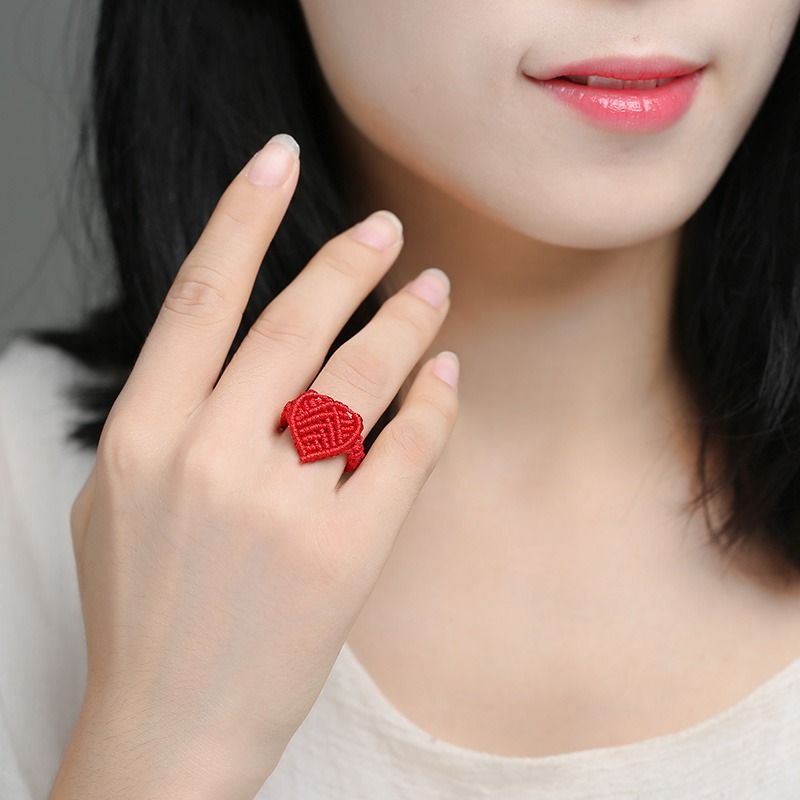 晶檔手工編織愛心戒指 本命年配飾 日韓女款民族風指環時尚飾品-細節圖3