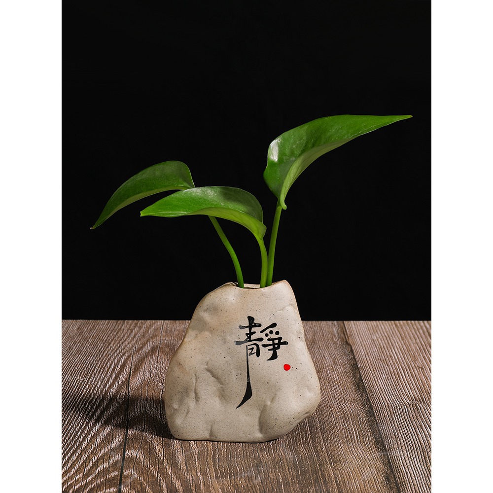 禪意花瓶裝飾客廳茶桌茶寵擺件水培花盆器皿創意綠蘿小花器粗陶瓷-細節圖4