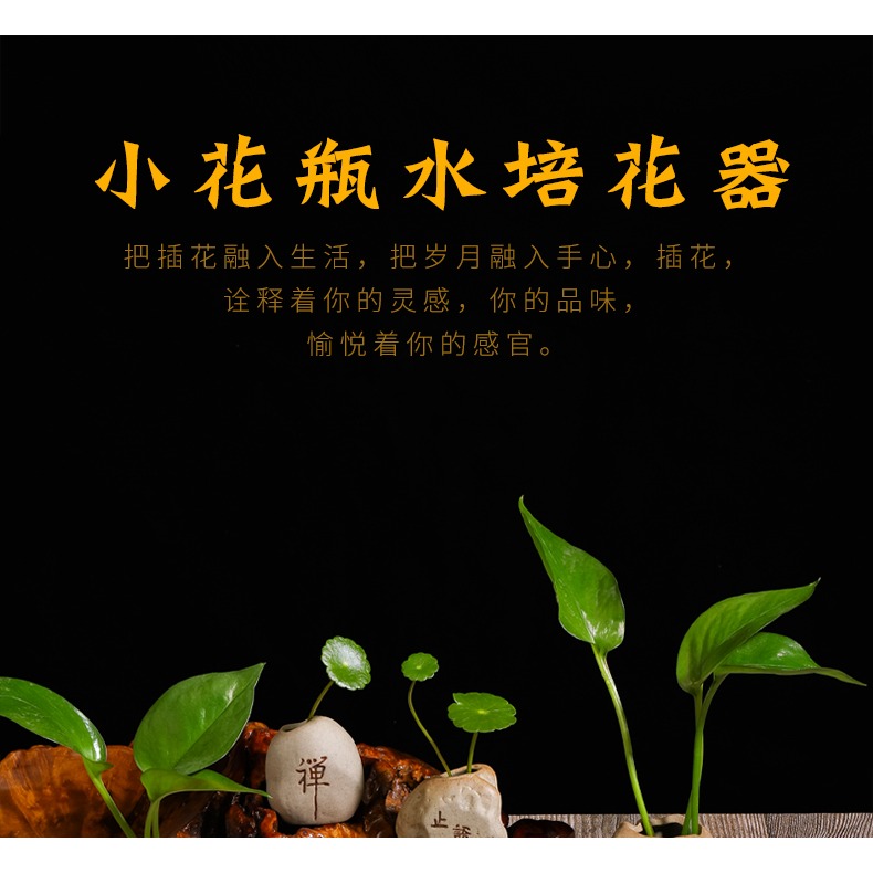 禪意花瓶裝飾客廳茶桌茶寵擺件水培花盆器皿創意綠蘿小花器粗陶瓷-細節圖6