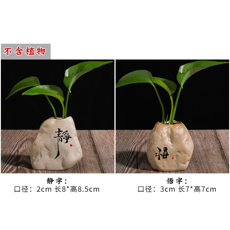 禪意花瓶裝飾客廳茶桌茶寵擺件水培花盆器皿創意綠蘿小花器粗陶瓷-細節圖9