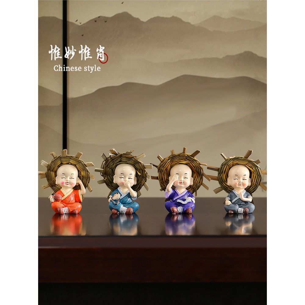 禪意四不小和尚茶桌擺件茶寵配件裝飾品茶臺茶幾辦公室桌面小擺設-細節圖2