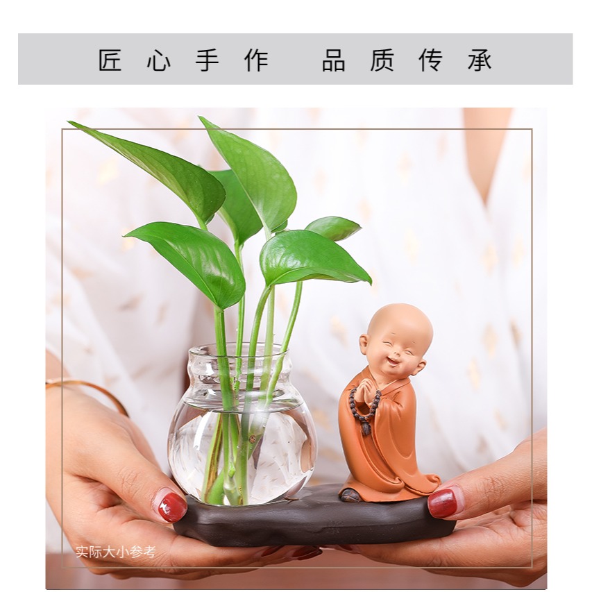 創意新中式花瓶客廳插花小擺件透明玻璃器皿水養植物綠蘿水培花器-細節圖8
