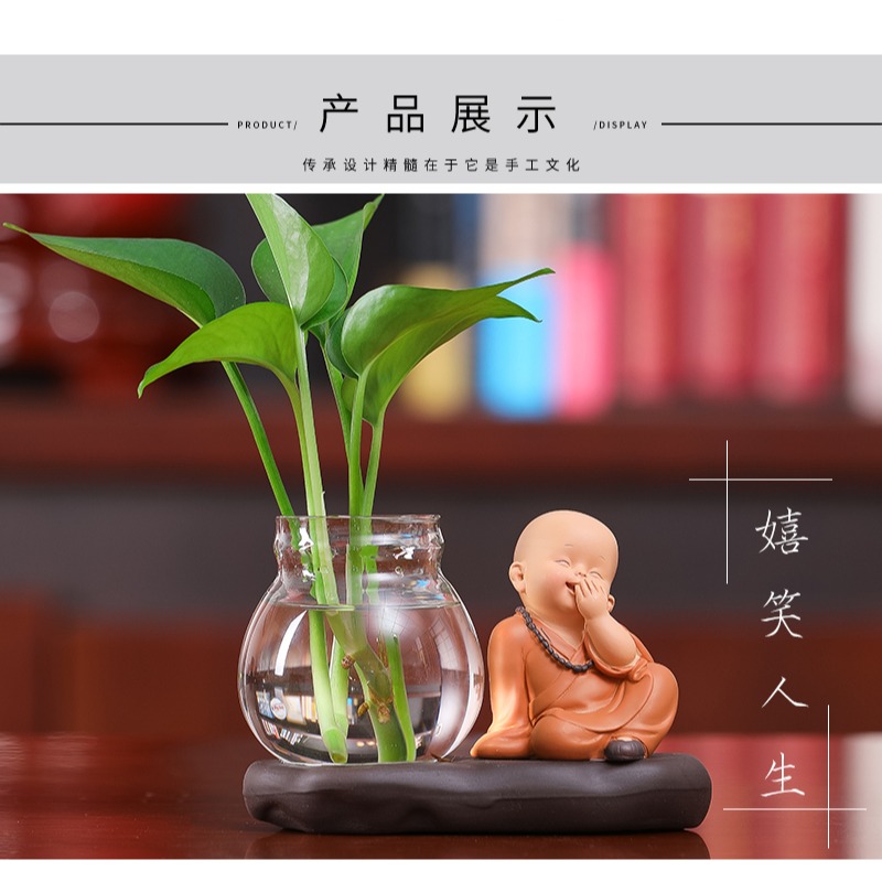 創意新中式花瓶客廳插花小擺件透明玻璃器皿水養植物綠蘿水培花器-細節圖9