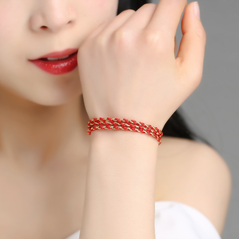 網紅本命年手鏈 手工編織桃花結手繩女款時尚民族風飾品手串-細節圖7