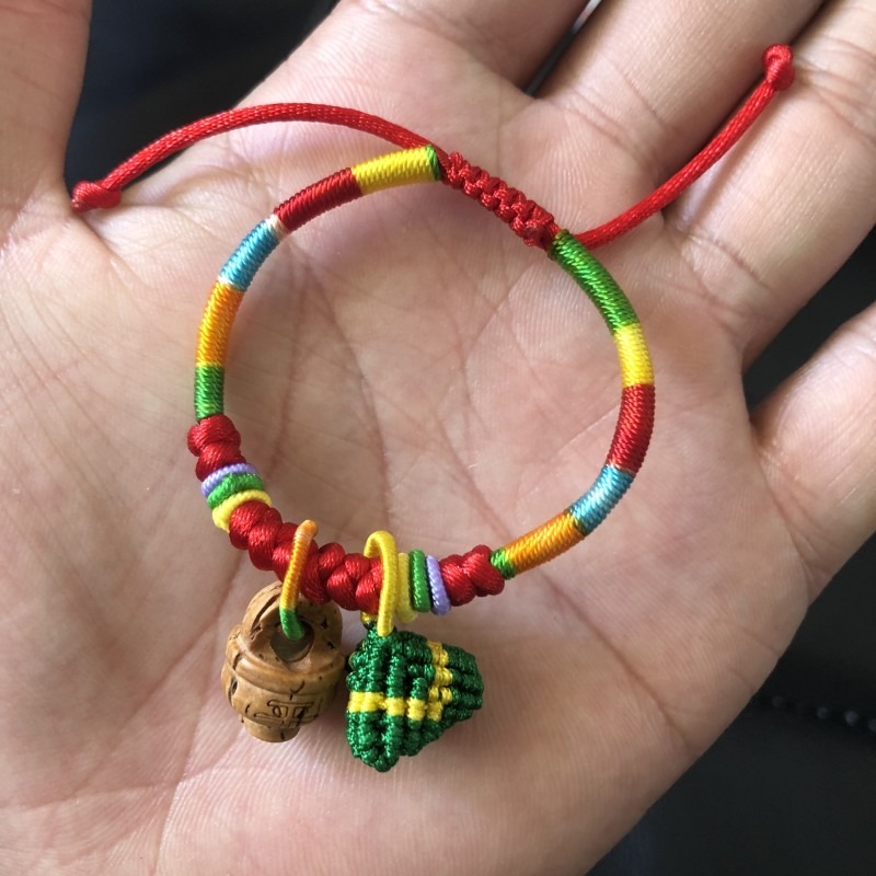 晶檔端午節五彩繩寶寶手鏈豬驚骨桃籃糉子手工辮子孩子款手繩-細節圖2