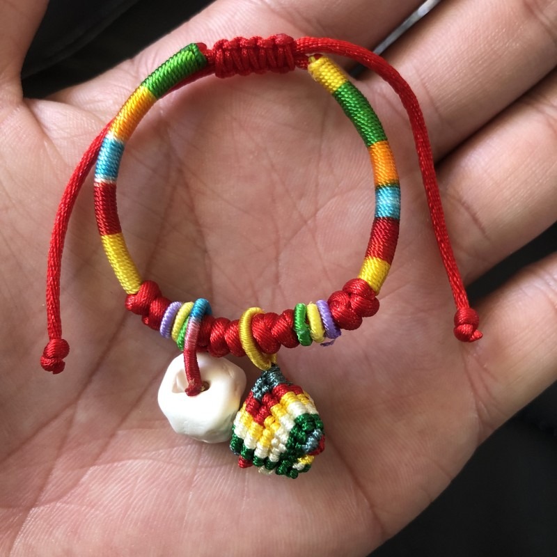 晶檔端午節五彩繩寶寶手鏈豬驚骨桃籃糉子手工辮子孩子款手繩-細節圖3