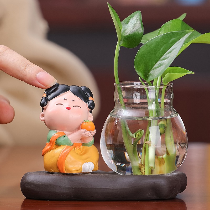創意唐仕女家居裝飾品水培小花瓶容器擺件客廳辦公室桌面插花乾花-細節圖2