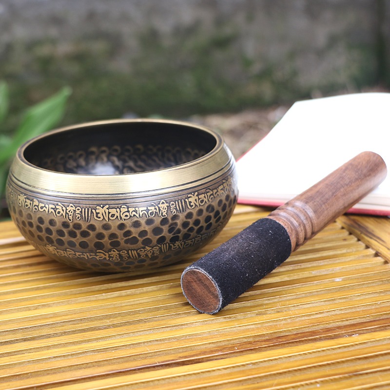 尼泊爾手工佛音碗瑜伽冥想頌缽音療六字真言靜心缽瑜伽擺件佛音缽-細節圖2