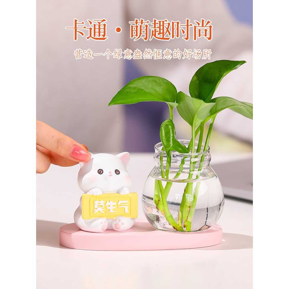 水培花盆器皿花瓶透明玻璃客廳辦公桌桌面工位裝飾品莫生氣小擺件-細節圖3