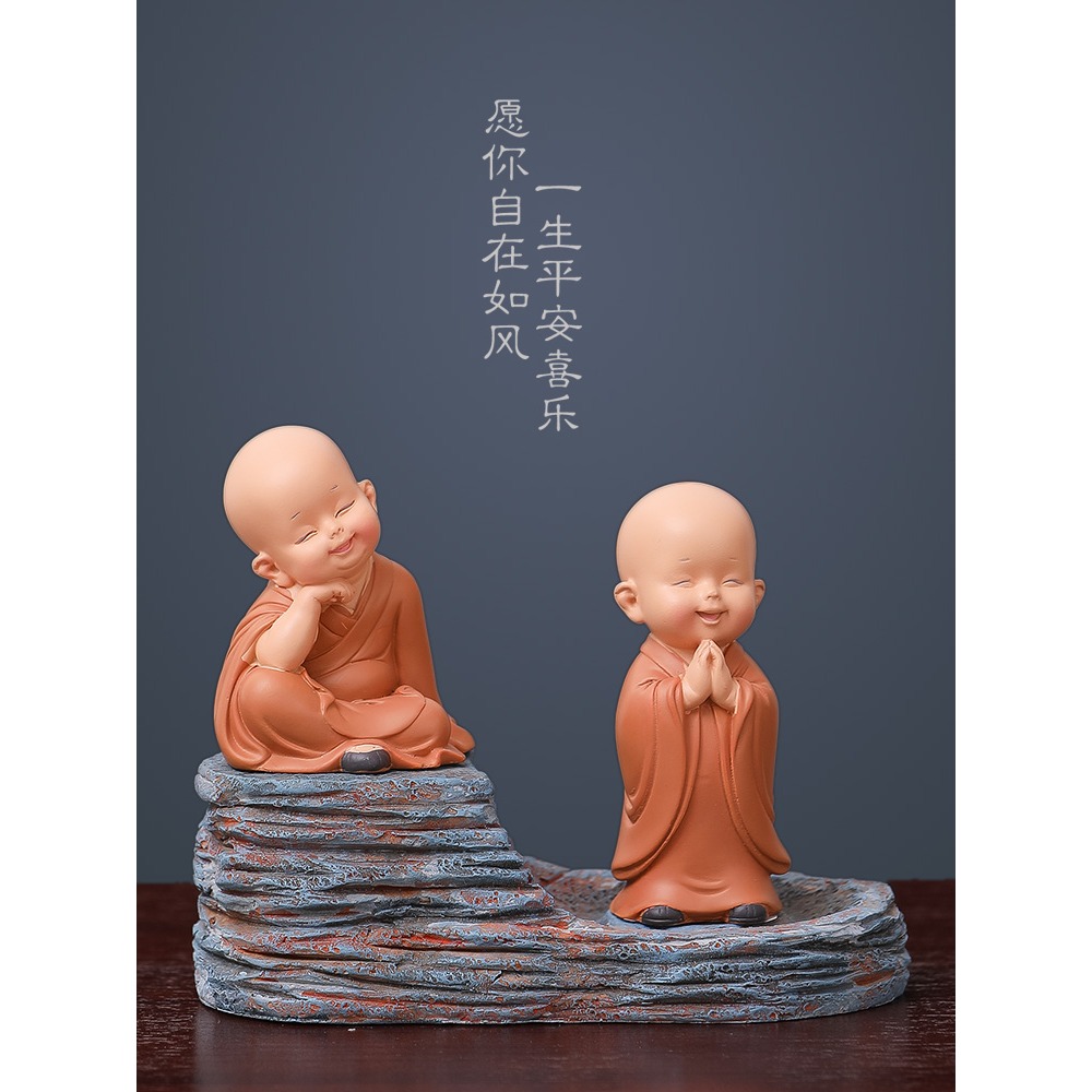 中式禪意小和尚茶桌擺件茶寵配件裝飾品茶臺茶幾辦公室桌面小擺設-細節圖2