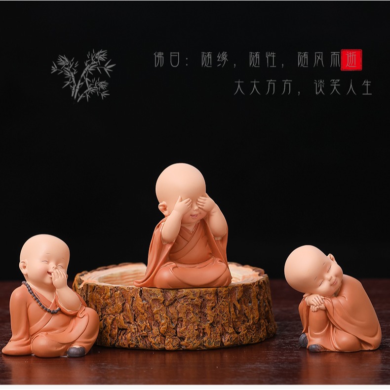 中式禪意小和尚茶桌擺件茶寵配件裝飾品茶臺茶幾辦公室桌面小擺設-細節圖10
