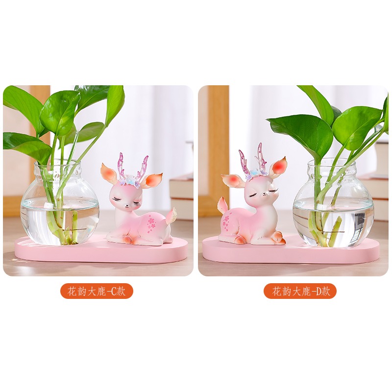 創意可愛鹿擺件家居裝飾品書房客廳插花水培花瓶少女心房間小擺設-細節圖9