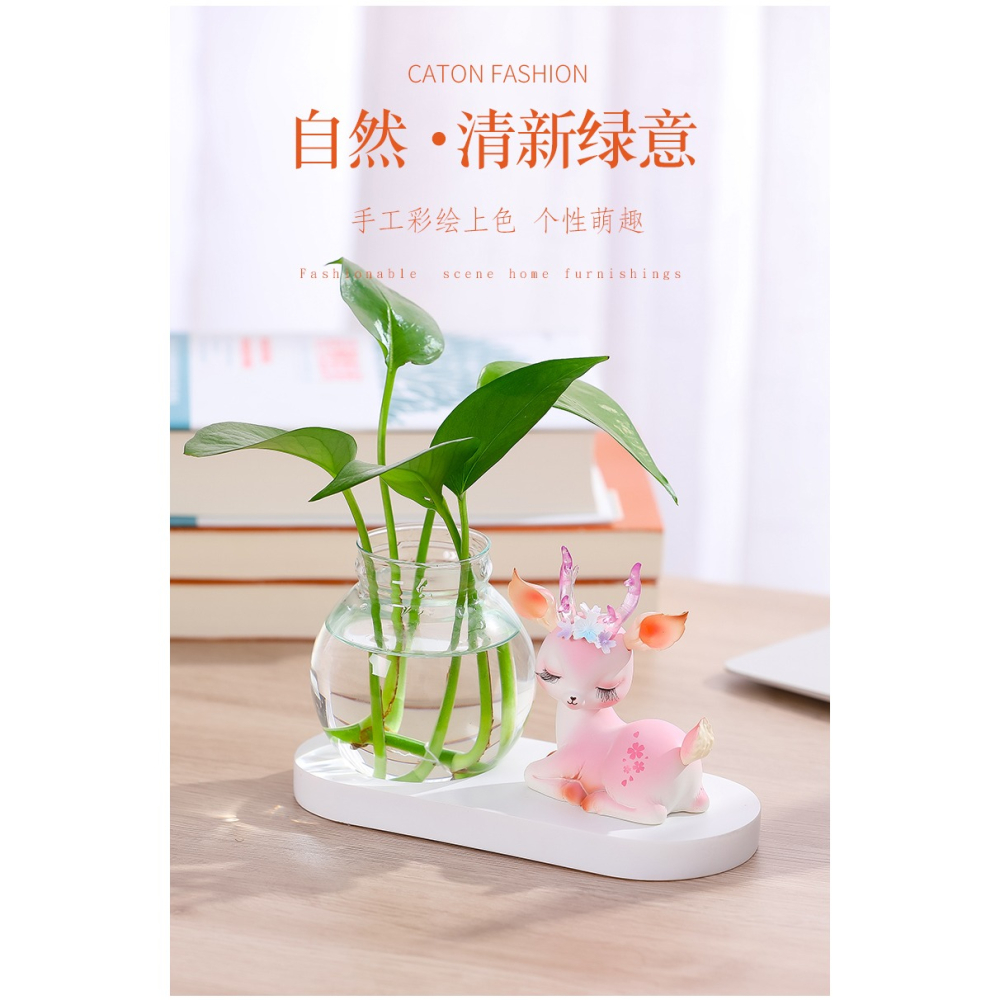 創意可愛鹿擺件家居裝飾品書房客廳插花水培花瓶少女心房間小擺設-細節圖10