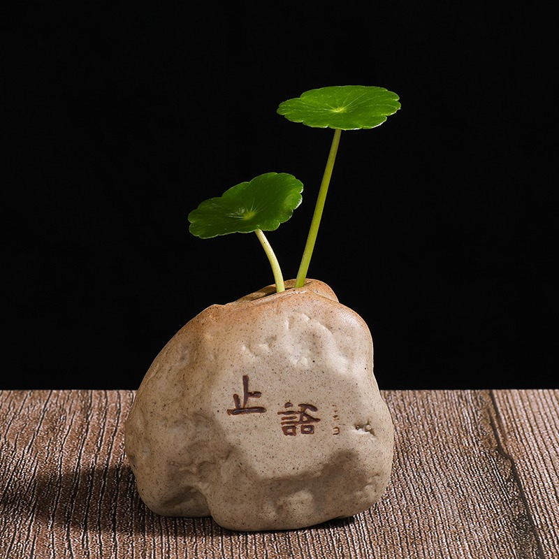 禪意茶桌陶瓷擺件仿真石頭裝飾品辦公室桌面小擺設酒櫃水培插花器-細節圖4