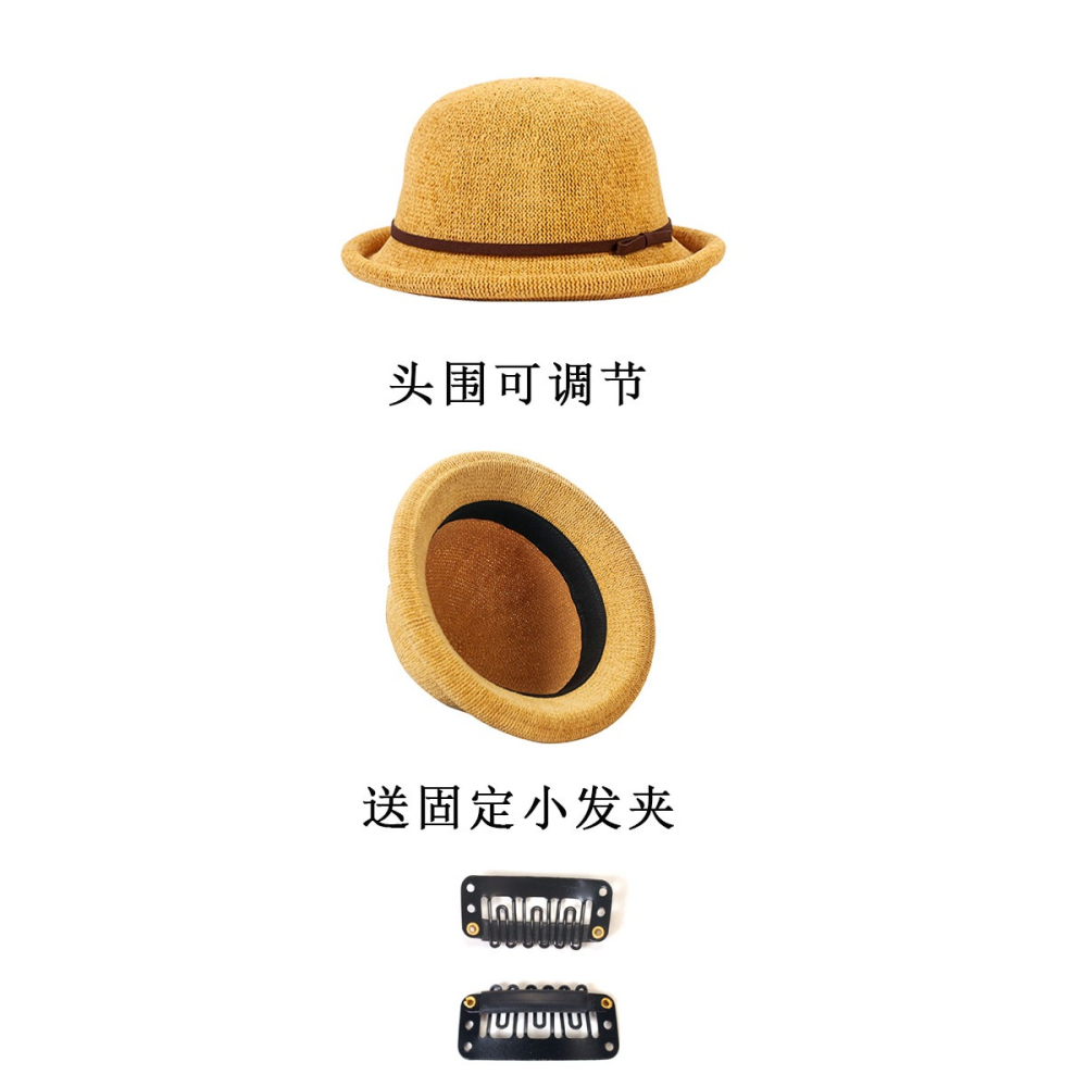 秋冬日系可愛卷邊小禮帽蝴蝶結漁夫盆帽子女英倫復古街頭百搭休閑-細節圖5