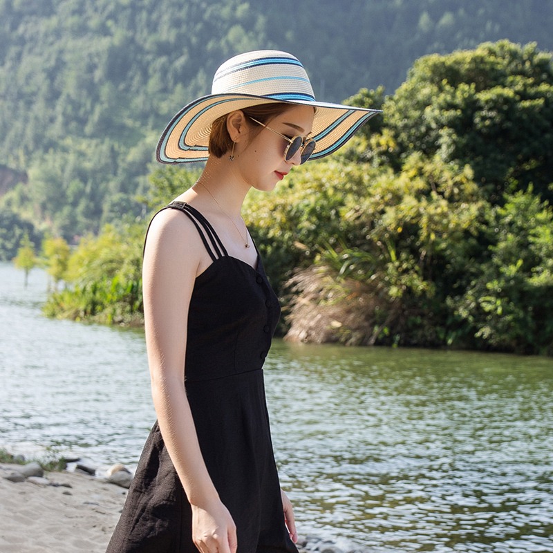 沙灘彩色草帽子女夏天海邊大檐防曬遮陽出遊圓圈百搭大沿時尚太陽-細節圖2