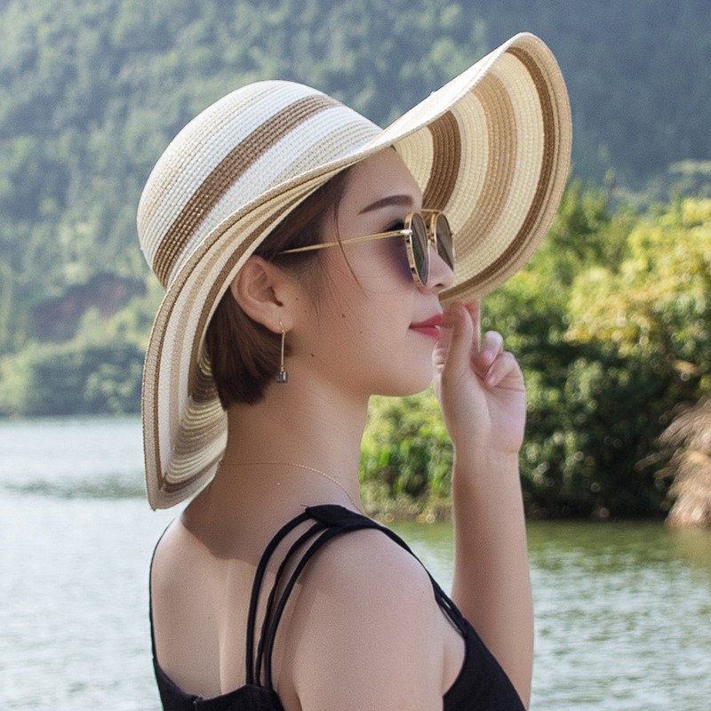 沙灘彩色草帽子女夏天海邊大檐防曬遮陽出遊圓圈百搭大沿時尚太陽-細節圖6
