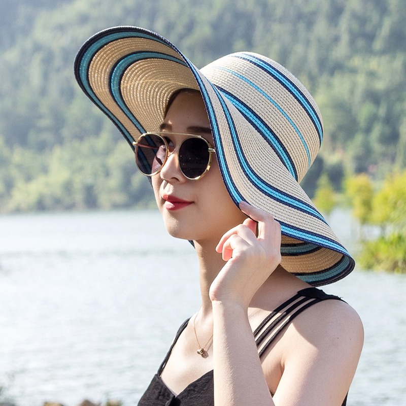 沙灘彩色草帽子女夏天海邊大檐防曬遮陽出遊圓圈百搭大沿時尚太陽-細節圖8