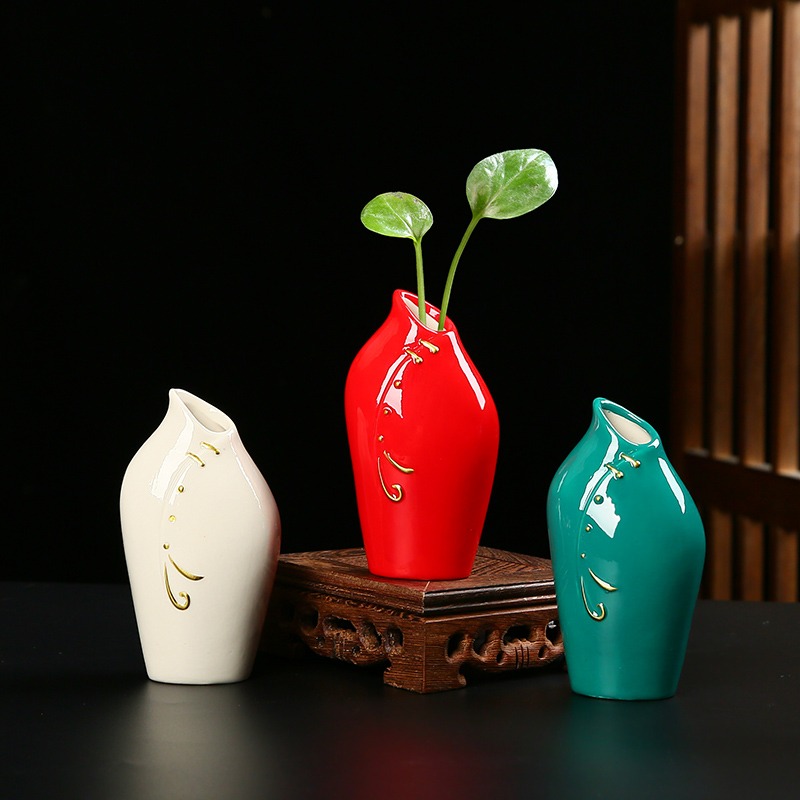 新中式陶瓷小花瓶ins風茶幾桌面客廳插花裝飾品乾花擺件家居擺設-細節圖2