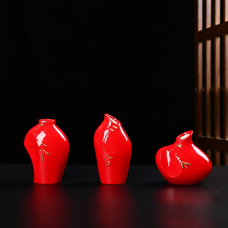 新中式陶瓷小花瓶ins風茶幾桌面客廳插花裝飾品乾花擺件家居擺設-細節圖3