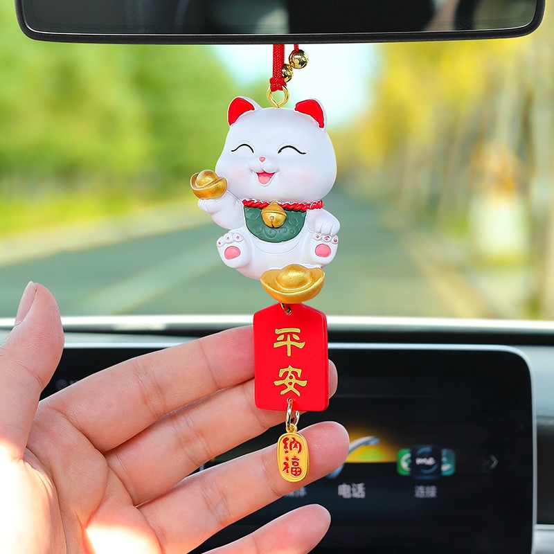 汽車招財貓掛件保平安車內掛飾平安符後視鏡裝飾車載吊飾網紅女神-細節圖2