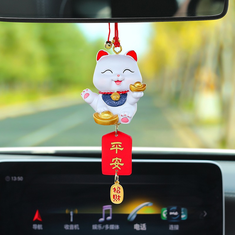 汽車招財貓掛件保平安車內掛飾平安符後視鏡裝飾車載吊飾網紅女神-細節圖4