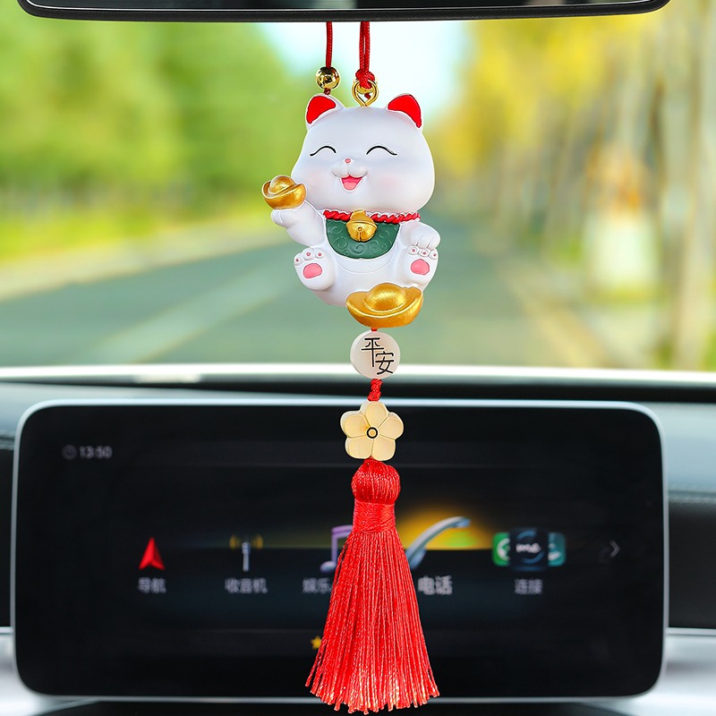 汽車招財貓掛件保平安車內掛飾平安符後視鏡裝飾車載吊飾網紅女神-細節圖5