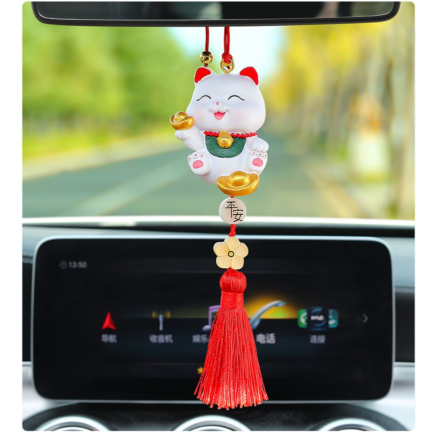 汽車招財貓掛件保平安車內掛飾平安符後視鏡裝飾車載吊飾網紅女神-細節圖8