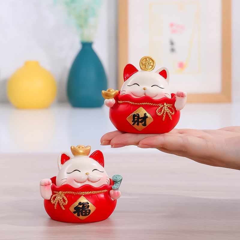 創意現代簡約卡通可愛搖頭招財貓擺件家居飾品辦公室桌面車載玄關-細節圖4