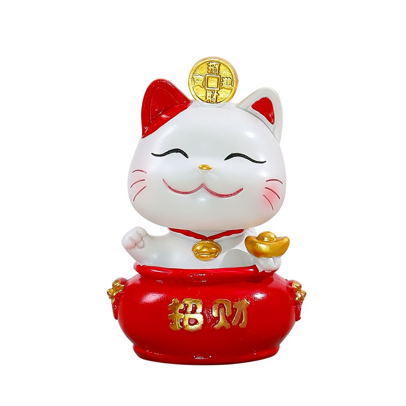 創意現代簡約卡通可愛搖頭招財貓擺件家居飾品辦公室桌面車載玄關-細節圖5