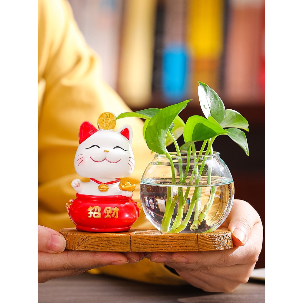 可愛家居招財貓花瓶擺件客廳插花創意水培網紅花藝乾花臥室裝飾品-細節圖2