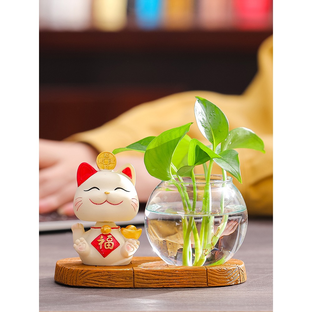 可愛家居招財貓花瓶擺件客廳插花創意水培網紅花藝乾花臥室裝飾品-細節圖3