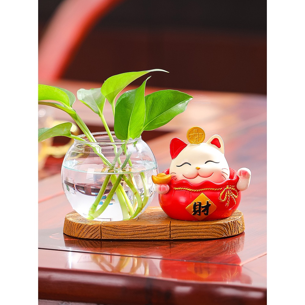 可愛家居招財貓花瓶擺件客廳插花創意水培網紅花藝乾花臥室裝飾品-細節圖4