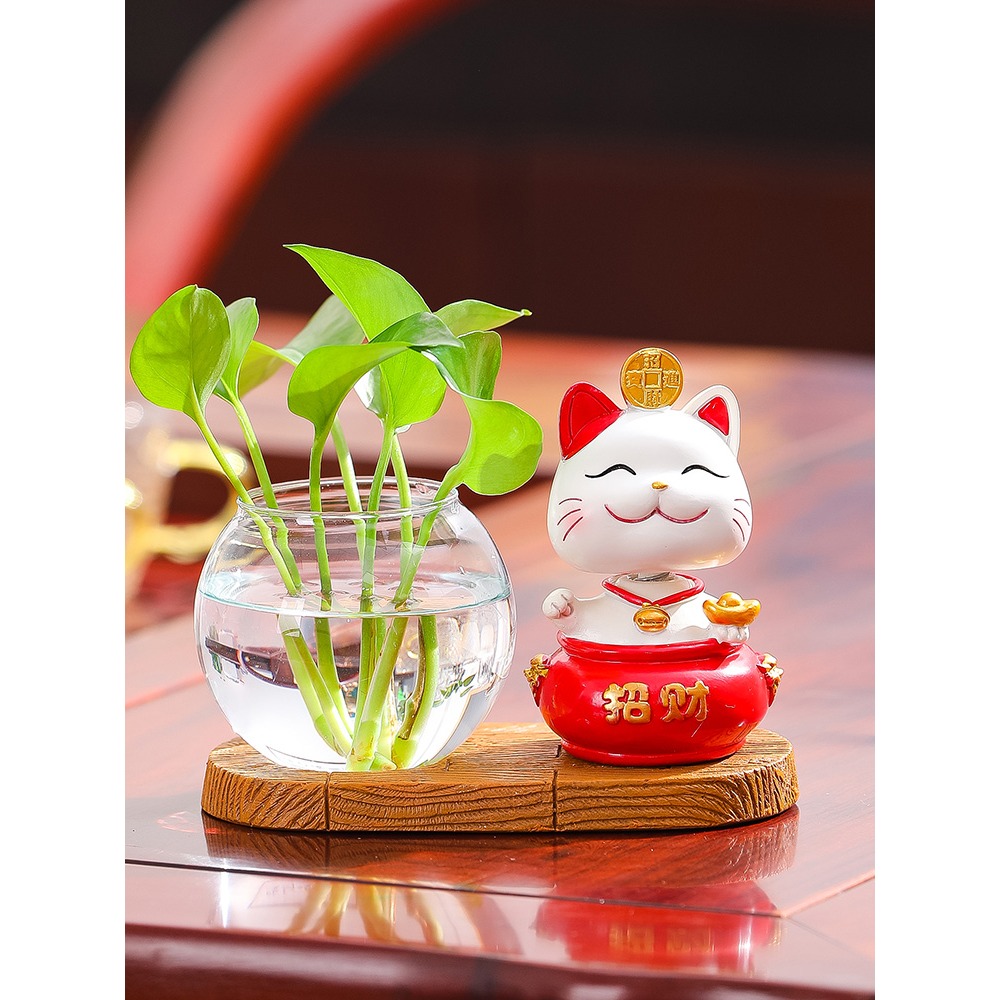 可愛家居招財貓花瓶擺件客廳插花創意水培網紅花藝乾花臥室裝飾品-細節圖5