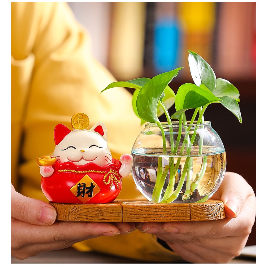 可愛家居招財貓花瓶擺件客廳插花創意水培網紅花藝乾花臥室裝飾品-細節圖9