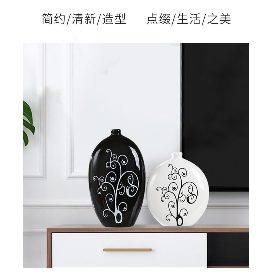 景德鎮陶瓷家居飾品創意花瓶黑白客廳擺件簡約現代工藝品桌面擺設-細節圖9
