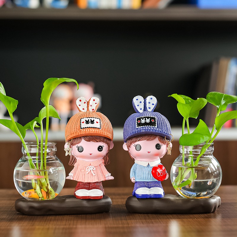 創意玻璃透明花瓶擺件家居客廳裝飾品花器辦公桌綠蘿花插水培容器-細節圖3