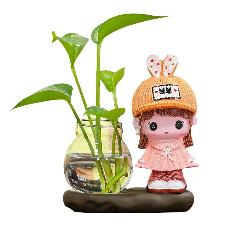 創意玻璃透明花瓶擺件家居客廳裝飾品花器辦公桌綠蘿花插水培容器-細節圖5